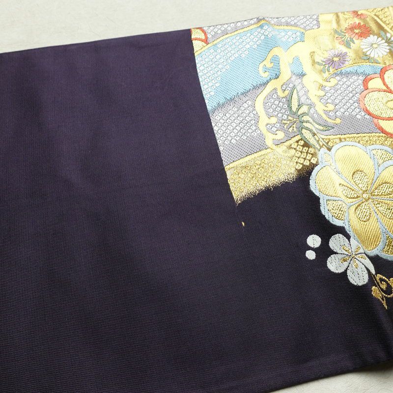 袋帯 西陣織 六通柄 良品 証紙あり フォーマル用 正絹 古典柄 箔 金糸 帯 花紀行 紫・藤色_画像15