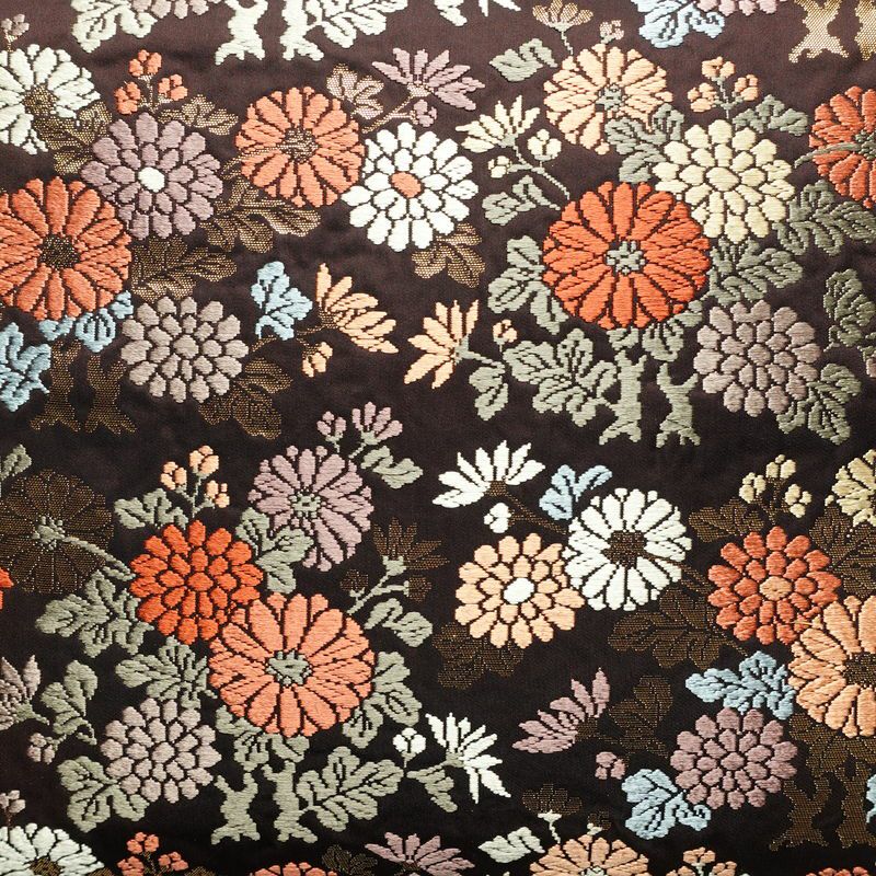 袋帯 六通柄 良品 フォーマル用 正絹 花柄 箔 帯 菊 茶_画像2