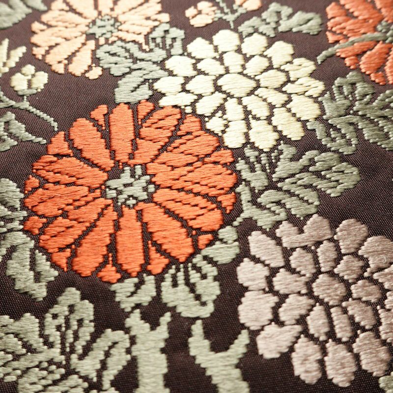 袋帯 六通柄 良品 フォーマル用 正絹 花柄 箔 帯 菊 茶_画像3