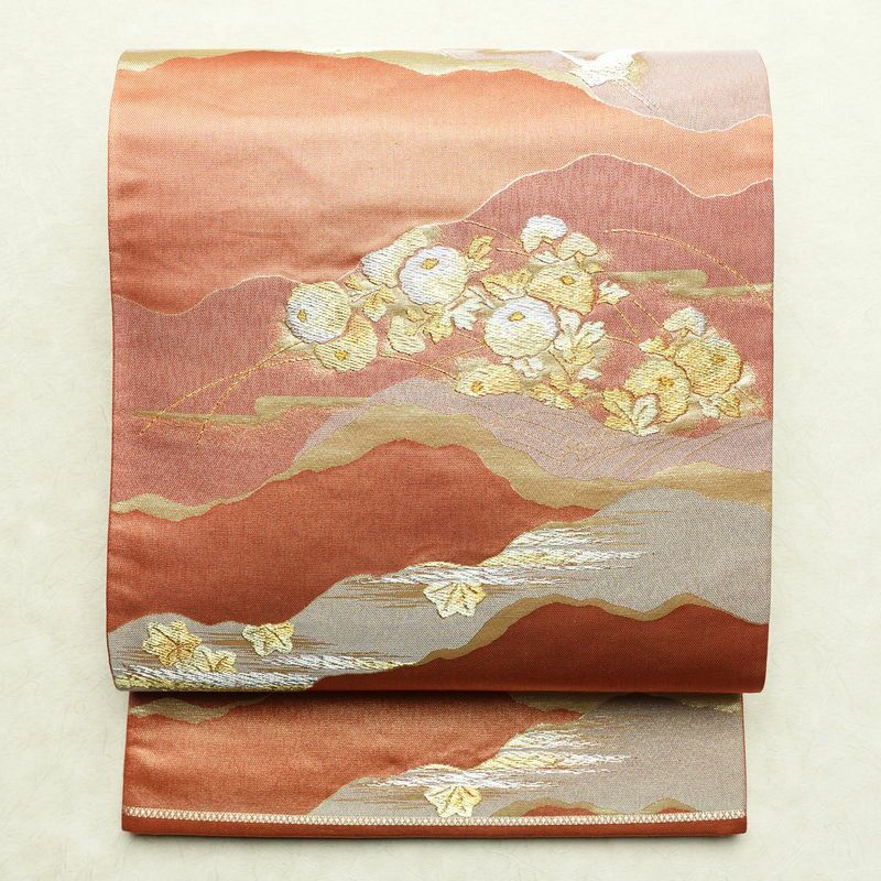 袋帯 秀宝錦彩文 六通柄 フォーマル用 正絹 古典柄 箔 金糸 帯 橙_画像1