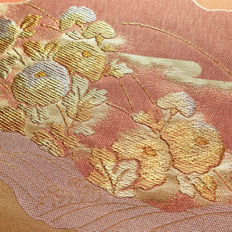 袋帯 秀宝錦彩文 六通柄 フォーマル用 正絹 古典柄 箔 金糸 帯 橙_画像3