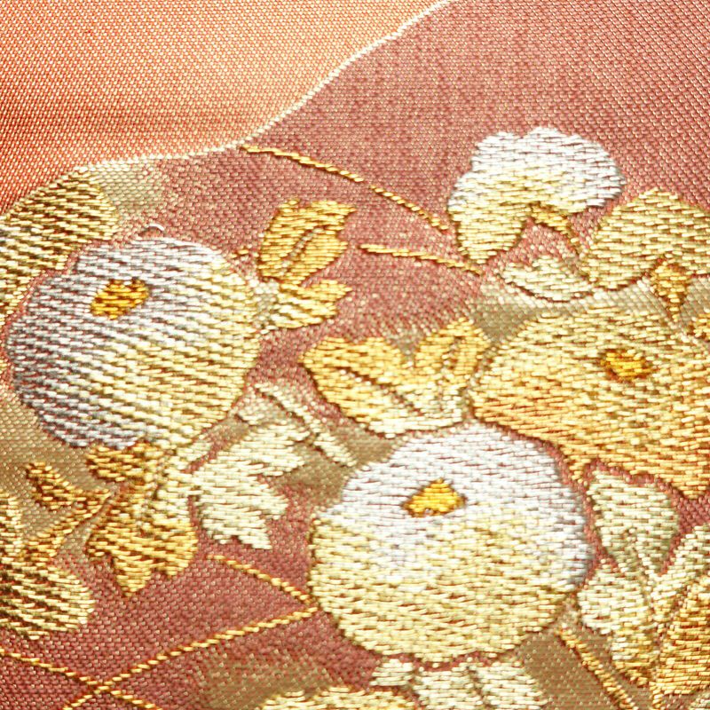 袋帯 秀宝錦彩文 六通柄 フォーマル用 正絹 古典柄 箔 金糸 帯 橙_画像4