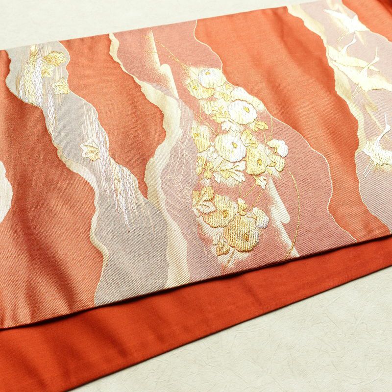 袋帯 秀宝錦彩文 六通柄 フォーマル用 正絹 古典柄 箔 金糸 帯 橙_画像11