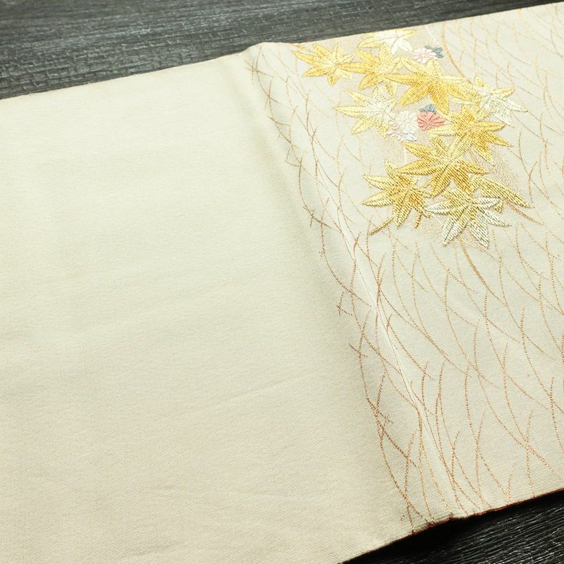 袋帯 六通柄 フォーマル用 正絹 木の葉・植物柄 箔 金糸 帯 赤・朱_画像16