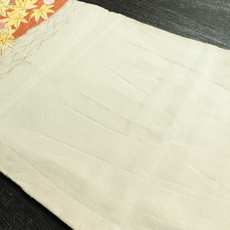 袋帯 六通柄 フォーマル用 正絹 木の葉・植物柄 箔 金糸 帯 赤・朱_画像17