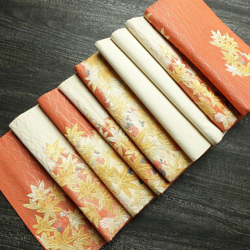 袋帯 六通柄 フォーマル用 正絹 木の葉・植物柄 箔 金糸 帯 赤・朱_画像19