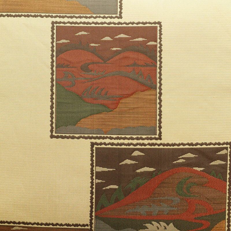 袋帯 六通柄 古今絵巻 紹巴帯 一般用 正絹 風景柄 帯 ベージュ_画像2