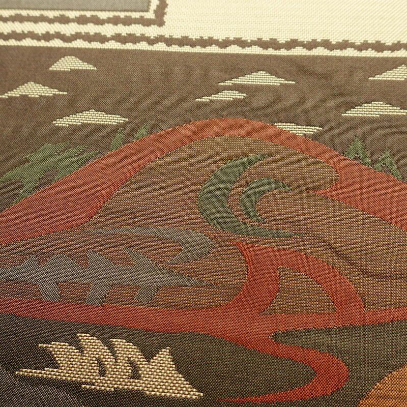 袋帯 六通柄 古今絵巻 紹巴帯 一般用 正絹 風景柄 帯 ベージュ_画像3