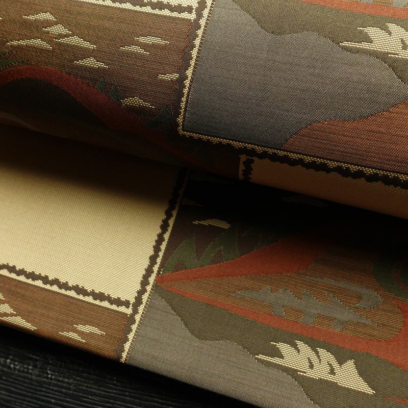 袋帯 六通柄 古今絵巻 紹巴帯 一般用 正絹 風景柄 帯 ベージュ_画像6