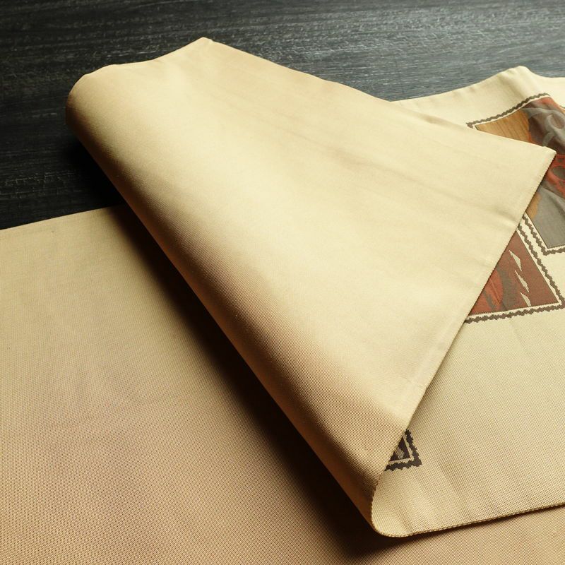 袋帯 六通柄 古今絵巻 紹巴帯 一般用 正絹 風景柄 帯 ベージュ_画像8