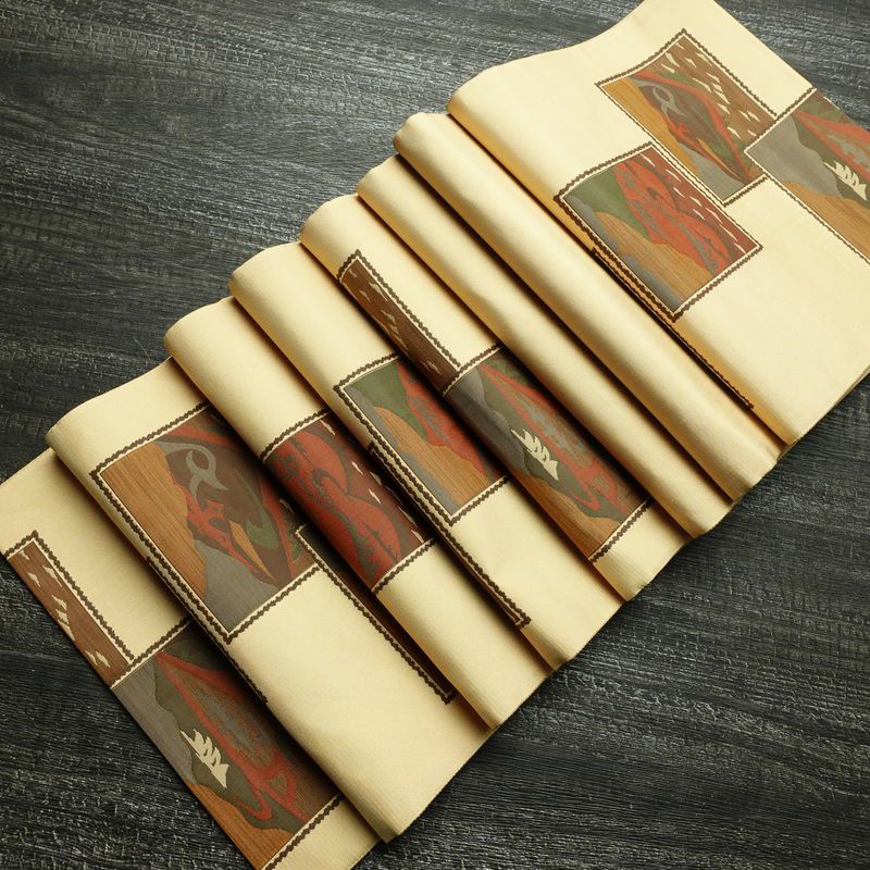 袋帯 六通柄 古今絵巻 紹巴帯 一般用 正絹 風景柄 帯 ベージュ_画像18