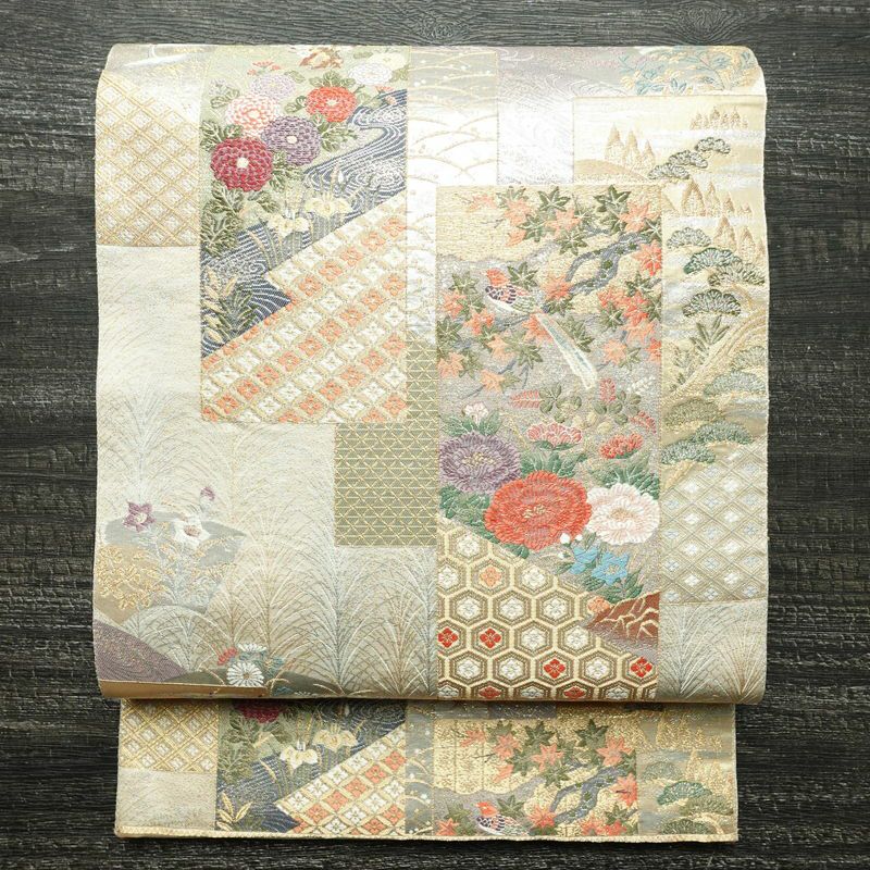 袋帯 六通柄 フォーマル用 正絹 古典柄 箔 金糸 銀糸 帯 多色使い_画像1