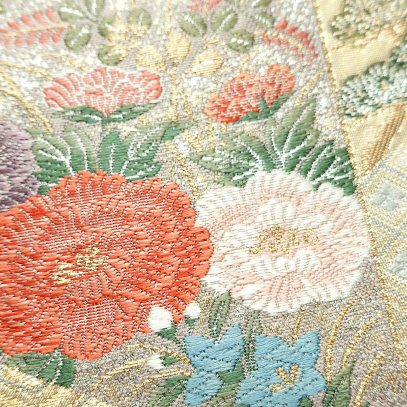袋帯 六通柄 フォーマル用 正絹 古典柄 箔 金糸 銀糸 帯 多色使い_画像4