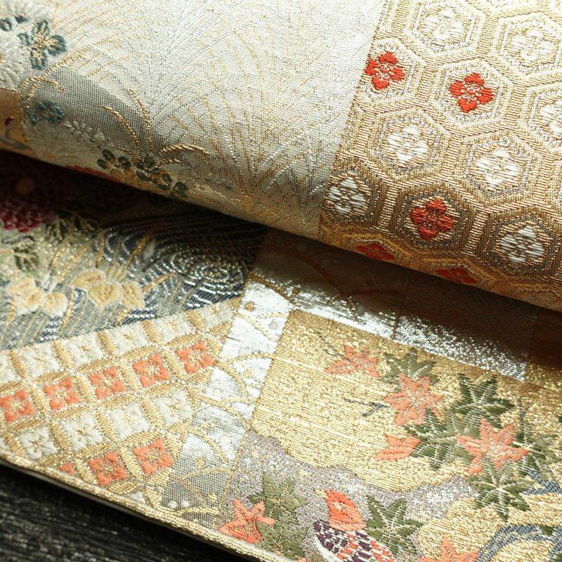 袋帯 六通柄 フォーマル用 正絹 古典柄 箔 金糸 銀糸 帯 多色使い_画像7