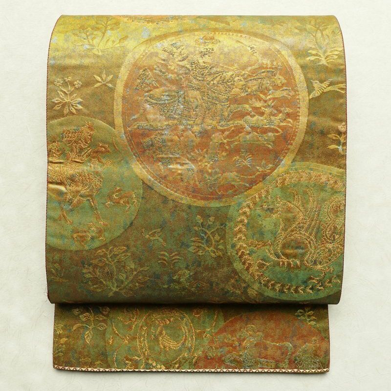 袋帯 六通柄 フォーマル用 正絹 幾何学柄・抽象柄 箔 帯 金・銀_画像1