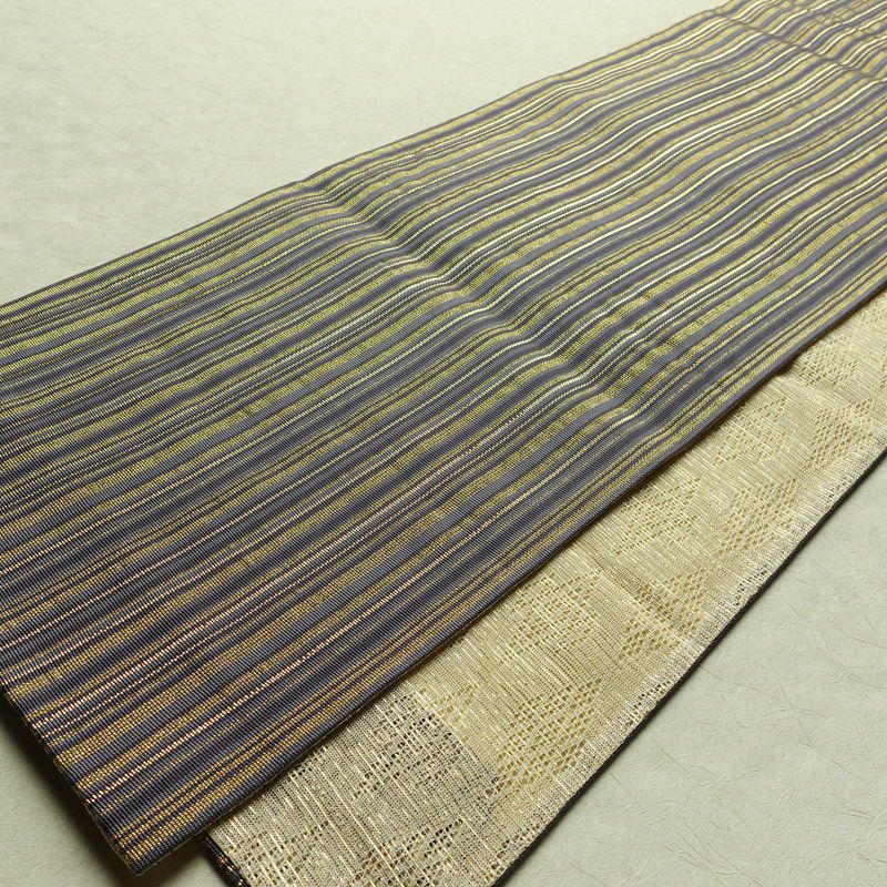 袋帯 特選工芸組み織袋帯 ひなや 太鼓柄 良品 フォーマル用 正絹 縞柄・線柄 金糸 帯 紫・藤色_画像7