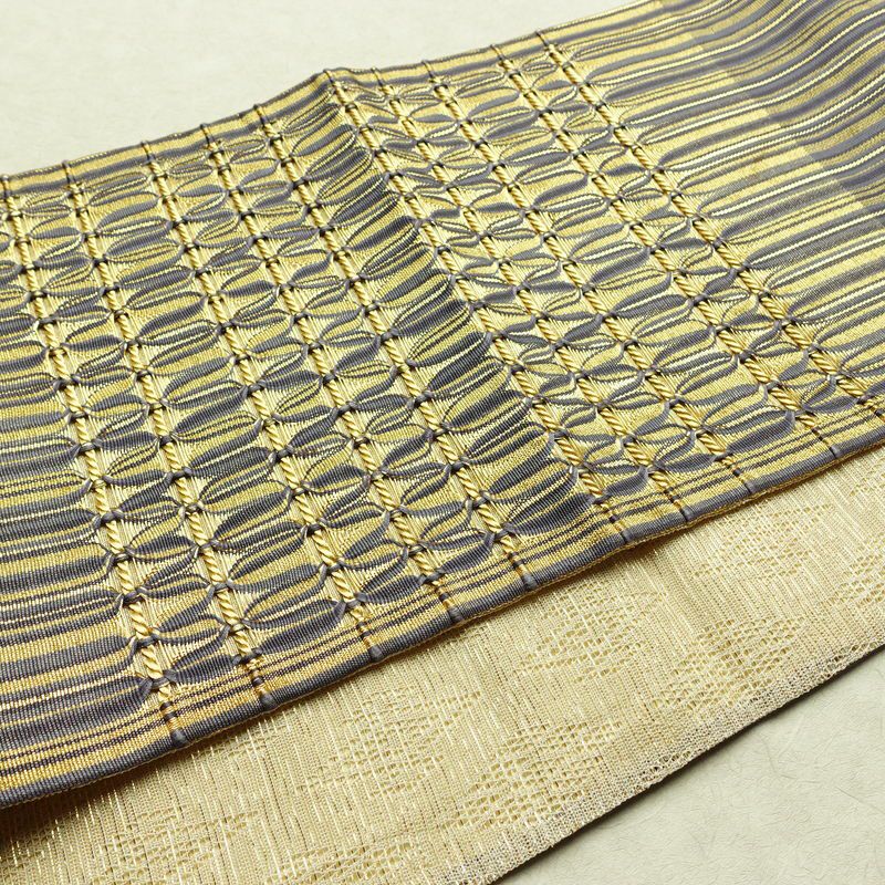 袋帯 特選工芸組み織袋帯 ひなや 太鼓柄 良品 フォーマル用 正絹 縞柄・線柄 金糸 帯 紫・藤色_画像12