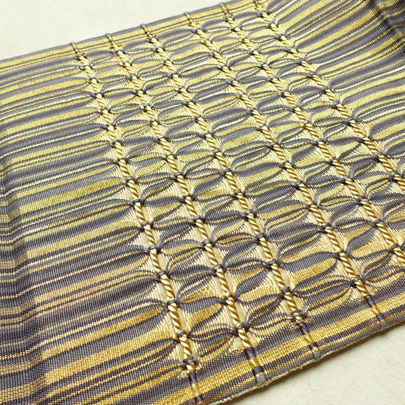 袋帯 特選工芸組み織袋帯 ひなや 太鼓柄 良品 フォーマル用 正絹 縞柄・線柄 金糸 帯 紫・藤色_画像17