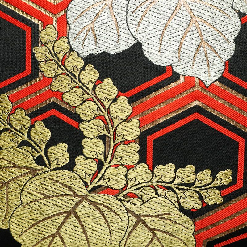 袋帯 未仕立て 六通柄 フォーマル用 正絹 亀甲 古典柄 帯 黒_画像2