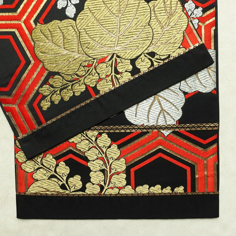 袋帯 未仕立て 六通柄 フォーマル用 正絹 亀甲 古典柄 帯 黒_画像13