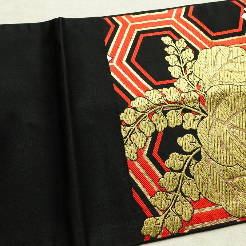 袋帯 未仕立て 六通柄 フォーマル用 正絹 亀甲 古典柄 帯 黒_画像16