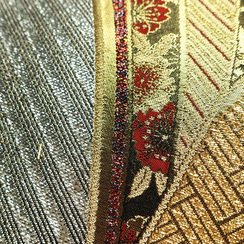 袋帯 線調花舞錦 六通柄 振袖用 正絹 古典柄 箔 金糸 銀糸 帯 黒_画像6