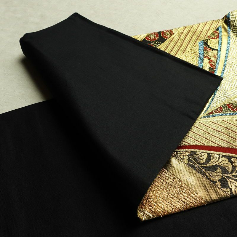 袋帯 線調花舞錦 六通柄 振袖用 正絹 古典柄 箔 金糸 銀糸 帯 黒_画像9