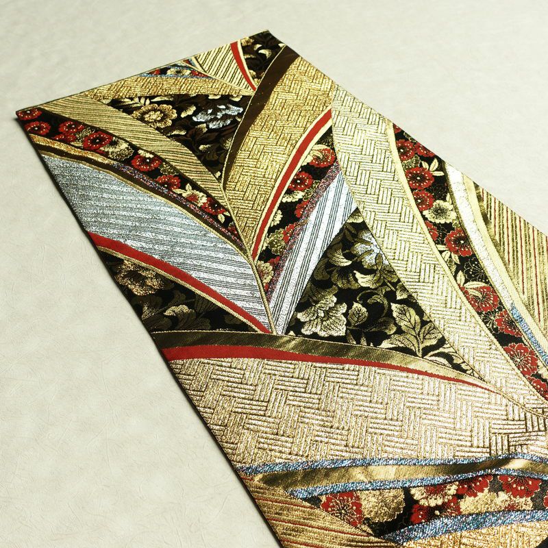袋帯 線調花舞錦 六通柄 振袖用 正絹 古典柄 箔 金糸 銀糸 帯 黒_画像17
