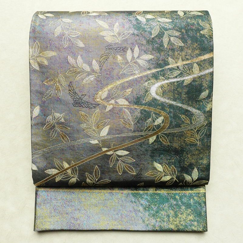袋帯 六通柄 美品 フォーマル用 正絹 木の葉・植物柄 箔 金糸 銀糸 帯 多色使い_画像1