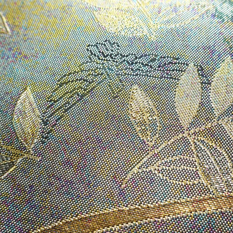 袋帯 六通柄 美品 フォーマル用 正絹 木の葉・植物柄 箔 金糸 銀糸 帯 多色使い_画像5