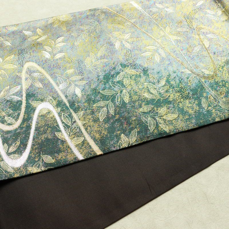 袋帯 六通柄 美品 フォーマル用 正絹 木の葉・植物柄 箔 金糸 銀糸 帯 多色使い_画像11