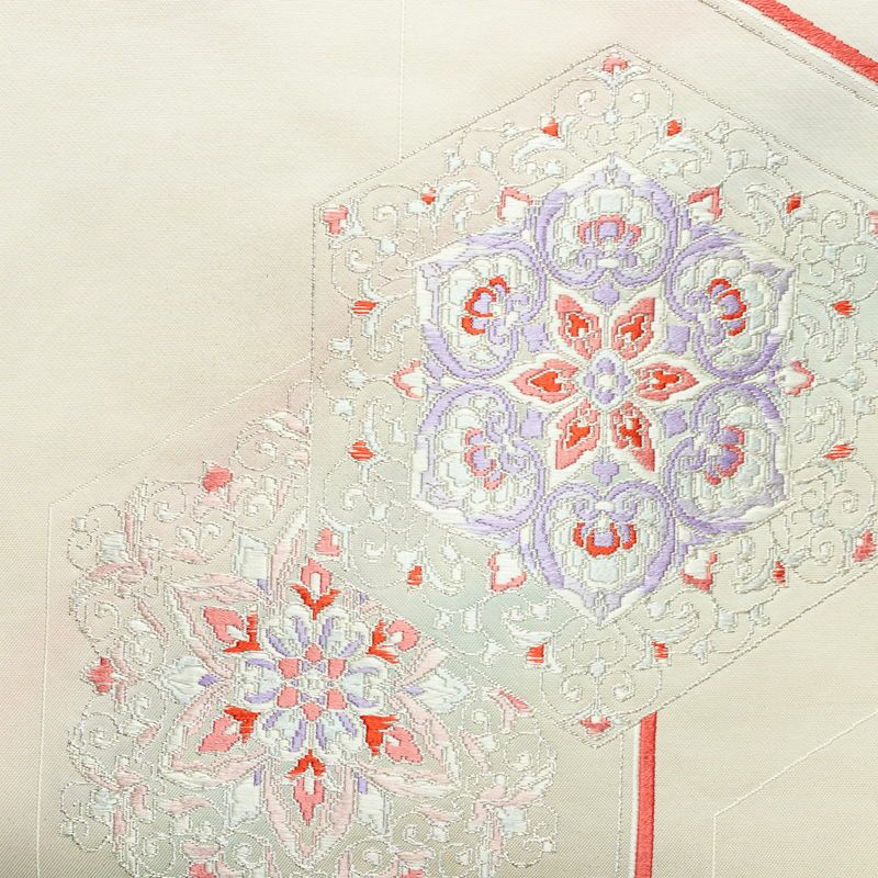 名古屋帯 太鼓柄 正絹 幾何学柄・抽象柄 名古屋仕立て 銀糸 帯 白_画像2