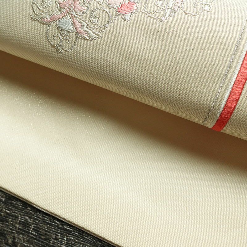 名古屋帯 太鼓柄 正絹 幾何学柄・抽象柄 名古屋仕立て 銀糸 帯 白_画像7