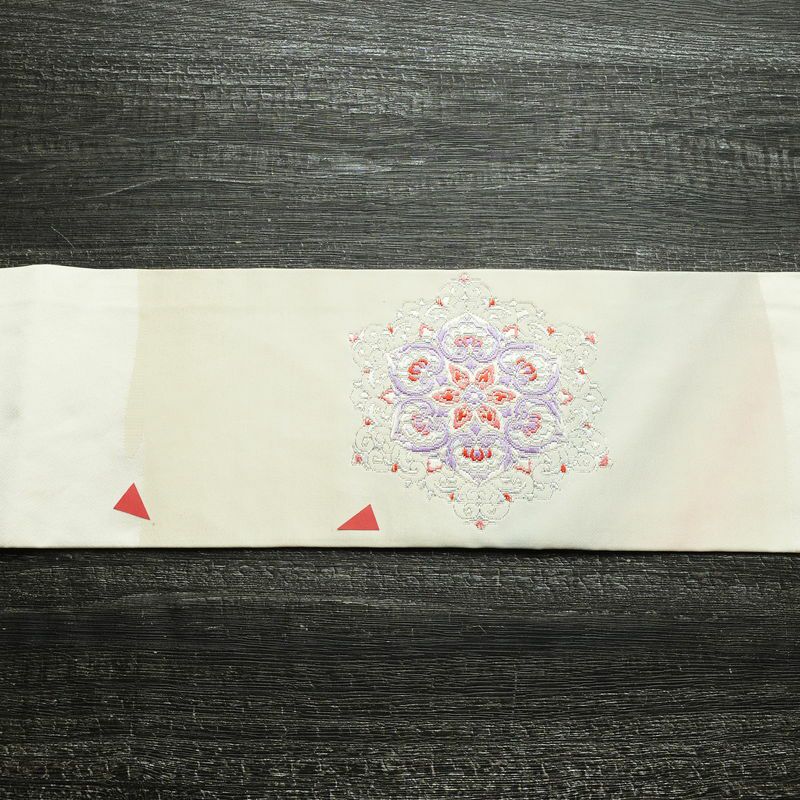 名古屋帯 太鼓柄 正絹 幾何学柄・抽象柄 名古屋仕立て 銀糸 帯 白_画像15