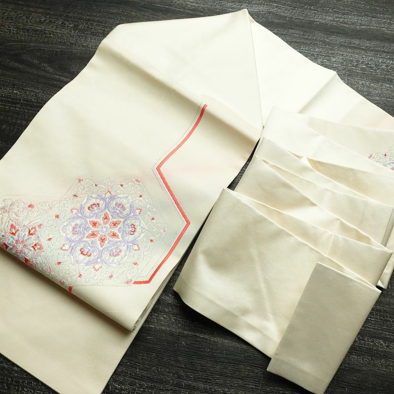 名古屋帯 太鼓柄 正絹 幾何学柄・抽象柄 名古屋仕立て 銀糸 帯 白_画像19