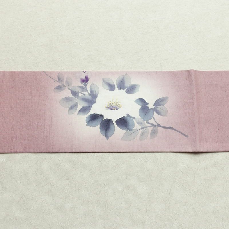 名古屋帯 太鼓柄 良品 手描き 佳志 落款入り 正絹 花柄 名古屋仕立て 箔 帯 ピンク_画像14