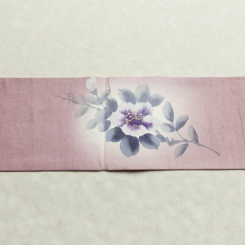 名古屋帯 太鼓柄 良品 手描き 佳志 落款入り 正絹 花柄 名古屋仕立て 箔 帯 ピンク_画像15