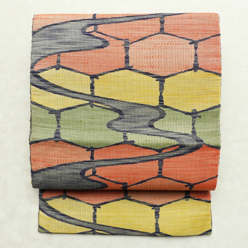 名古屋帯 全通柄 正絹 古典柄 通し仕立て 帯 多色使い_画像1