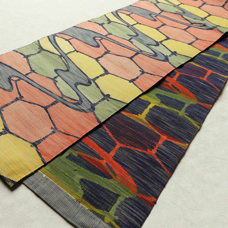 名古屋帯 全通柄 正絹 古典柄 通し仕立て 帯 多色使い_画像7