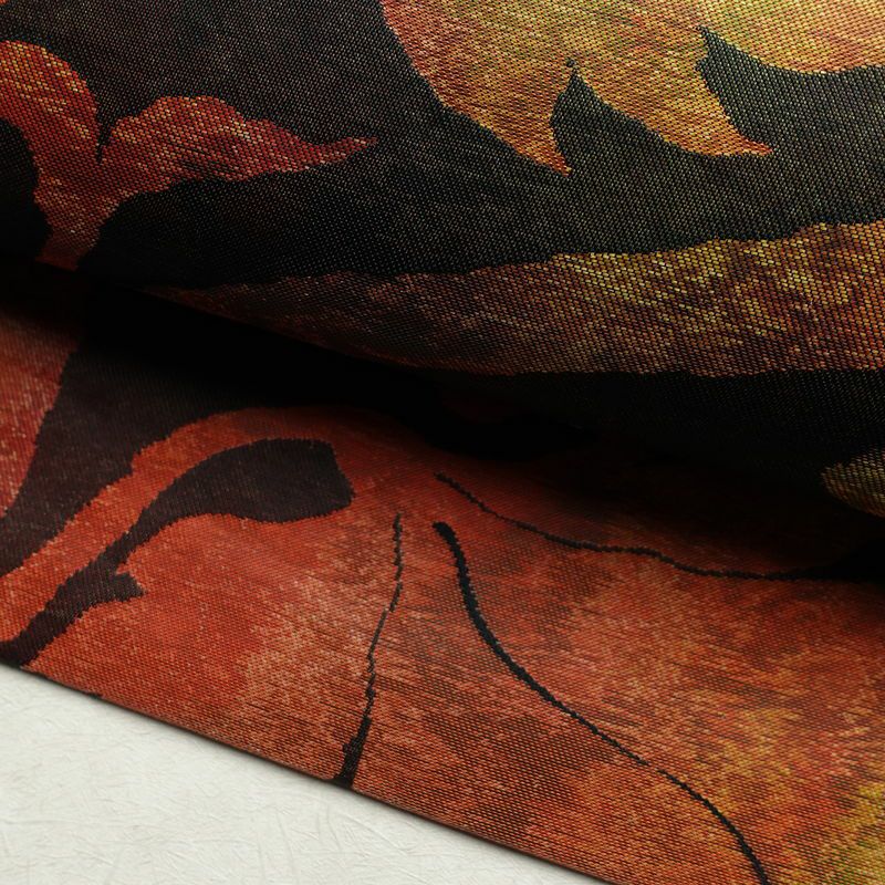 名古屋帯 太鼓柄 正絹 木の葉・植物柄 名古屋仕立て 帯 緑・うぐいす色_画像7