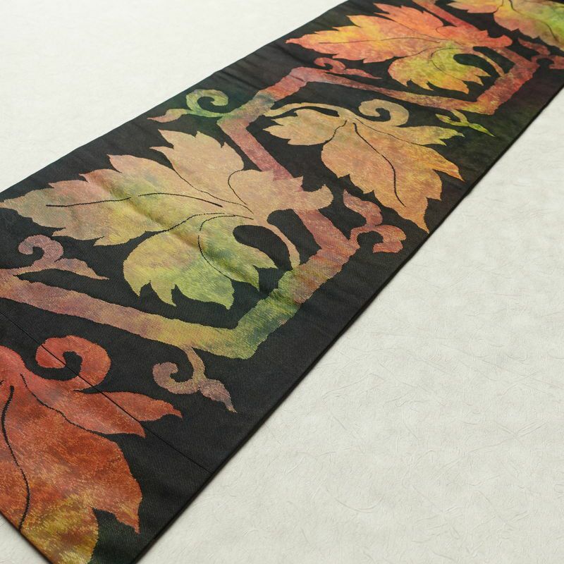 名古屋帯 太鼓柄 正絹 木の葉・植物柄 名古屋仕立て 帯 緑・うぐいす色_画像8