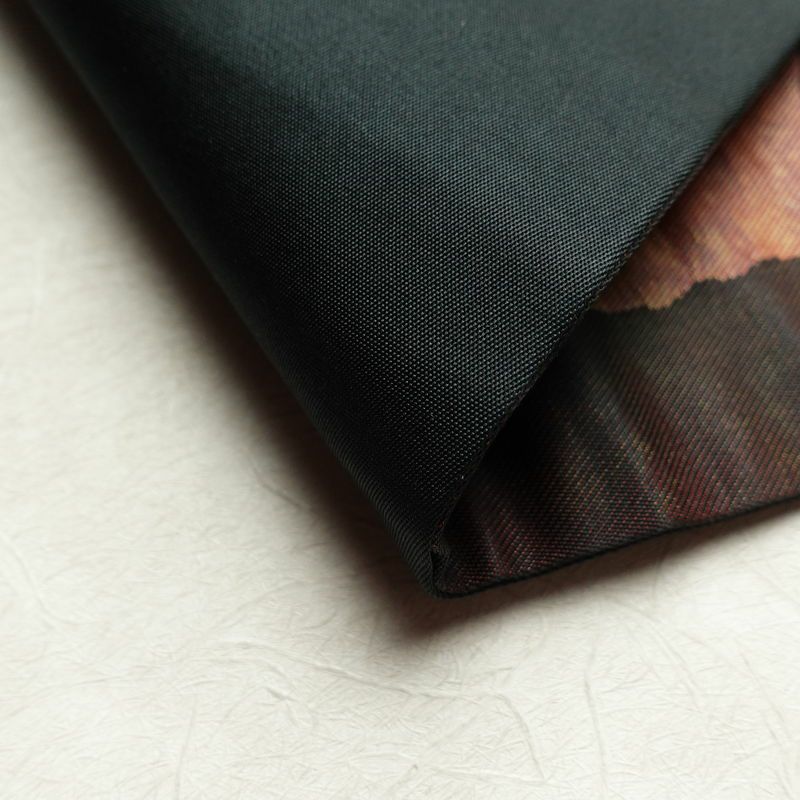 名古屋帯 太鼓柄 正絹 木の葉・植物柄 名古屋仕立て 帯 緑・うぐいす色_画像10