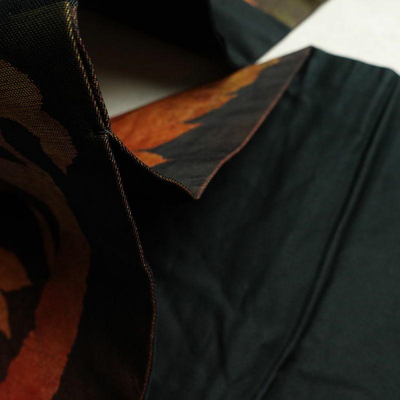 名古屋帯 太鼓柄 正絹 木の葉・植物柄 名古屋仕立て 帯 緑・うぐいす色_画像19