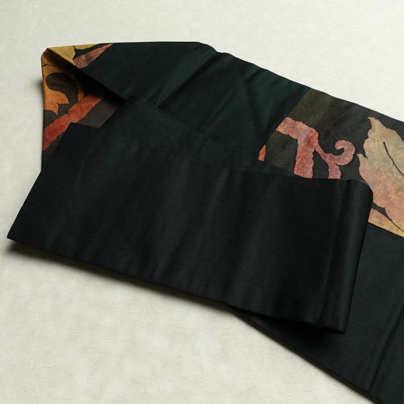 名古屋帯 太鼓柄 正絹 木の葉・植物柄 名古屋仕立て 帯 緑・うぐいす色_画像20