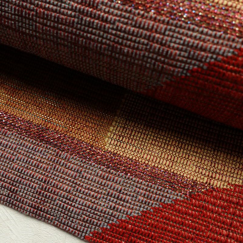 名古屋帯 六通柄 良品 正絹 幾何学柄・抽象柄 名古屋仕立て 帯 多色使い_画像7