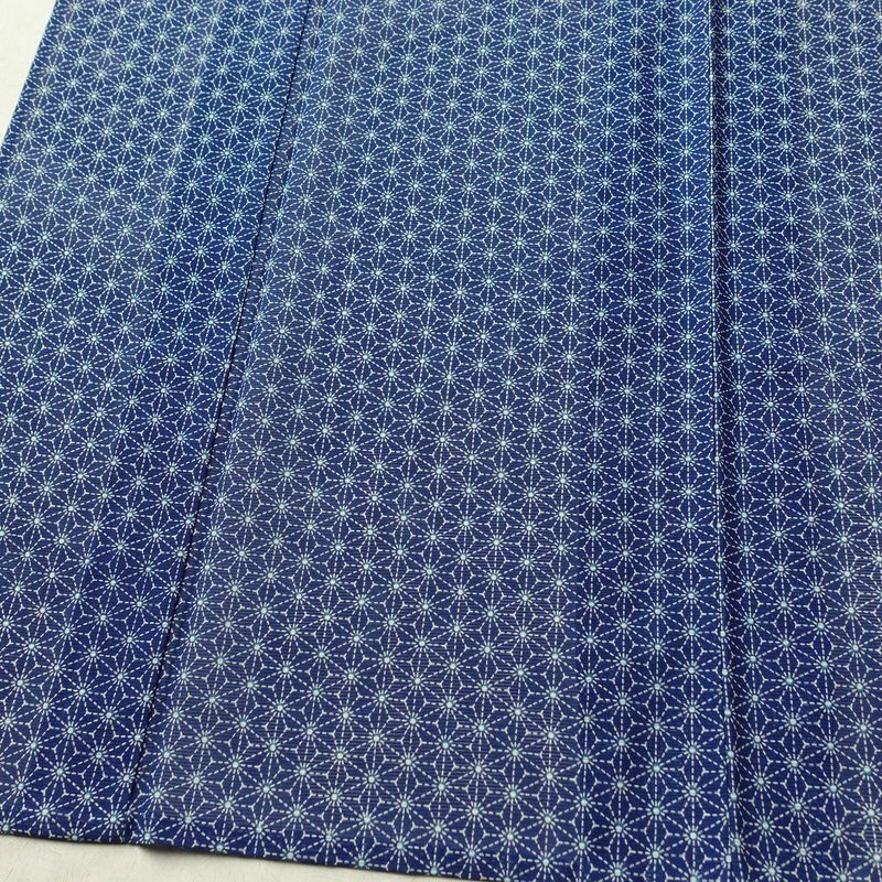 盛夏 小紋 絽 良品 夏用 ポリエステル 麻の葉柄 単衣仕立て 身丈155.5cm 裄丈64.5cm 着物 青・紺_画像4