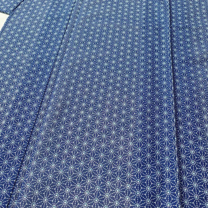 盛夏 小紋 絽 良品 夏用 ポリエステル 麻の葉柄 単衣仕立て 身丈155.5cm 裄丈64.5cm 着物 青・紺_画像5