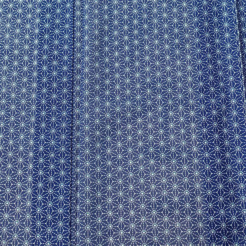 盛夏 小紋 絽 良品 夏用 ポリエステル 麻の葉柄 単衣仕立て 身丈155.5cm 裄丈64.5cm 着物 青・紺_画像6