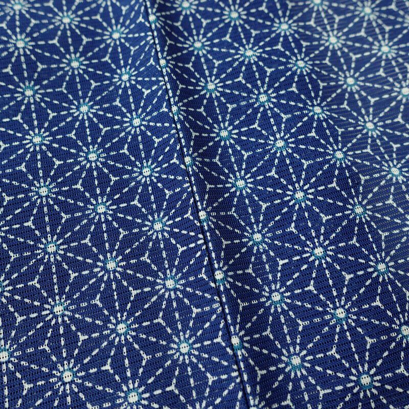 盛夏 小紋 絽 良品 夏用 ポリエステル 麻の葉柄 単衣仕立て 身丈155.5cm 裄丈64.5cm 着物 青・紺_画像10