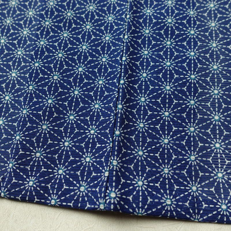 盛夏 小紋 絽 良品 夏用 ポリエステル 麻の葉柄 単衣仕立て 身丈155.5cm 裄丈64.5cm 着物 青・紺_画像11